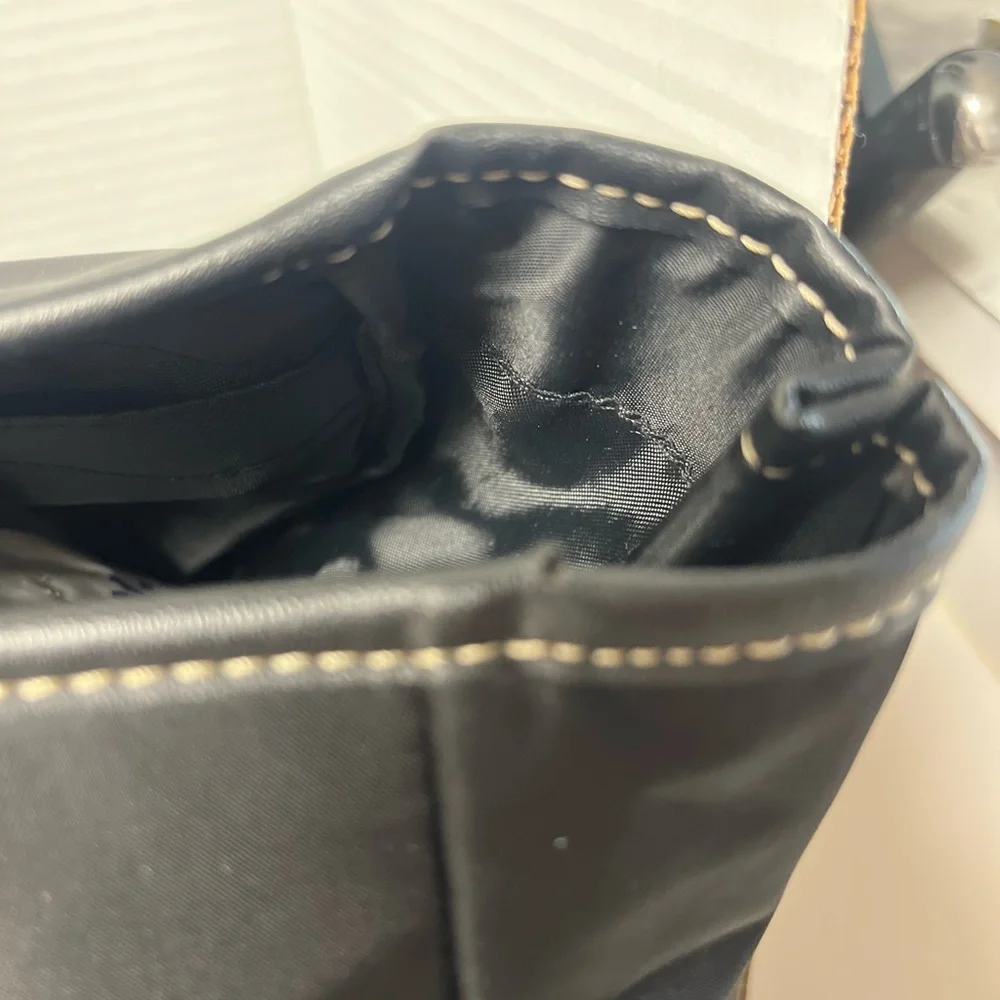 Black Nylon Etienne Aigner Diaper/Gym Tote Bag Vegan leather trim long handle Lg